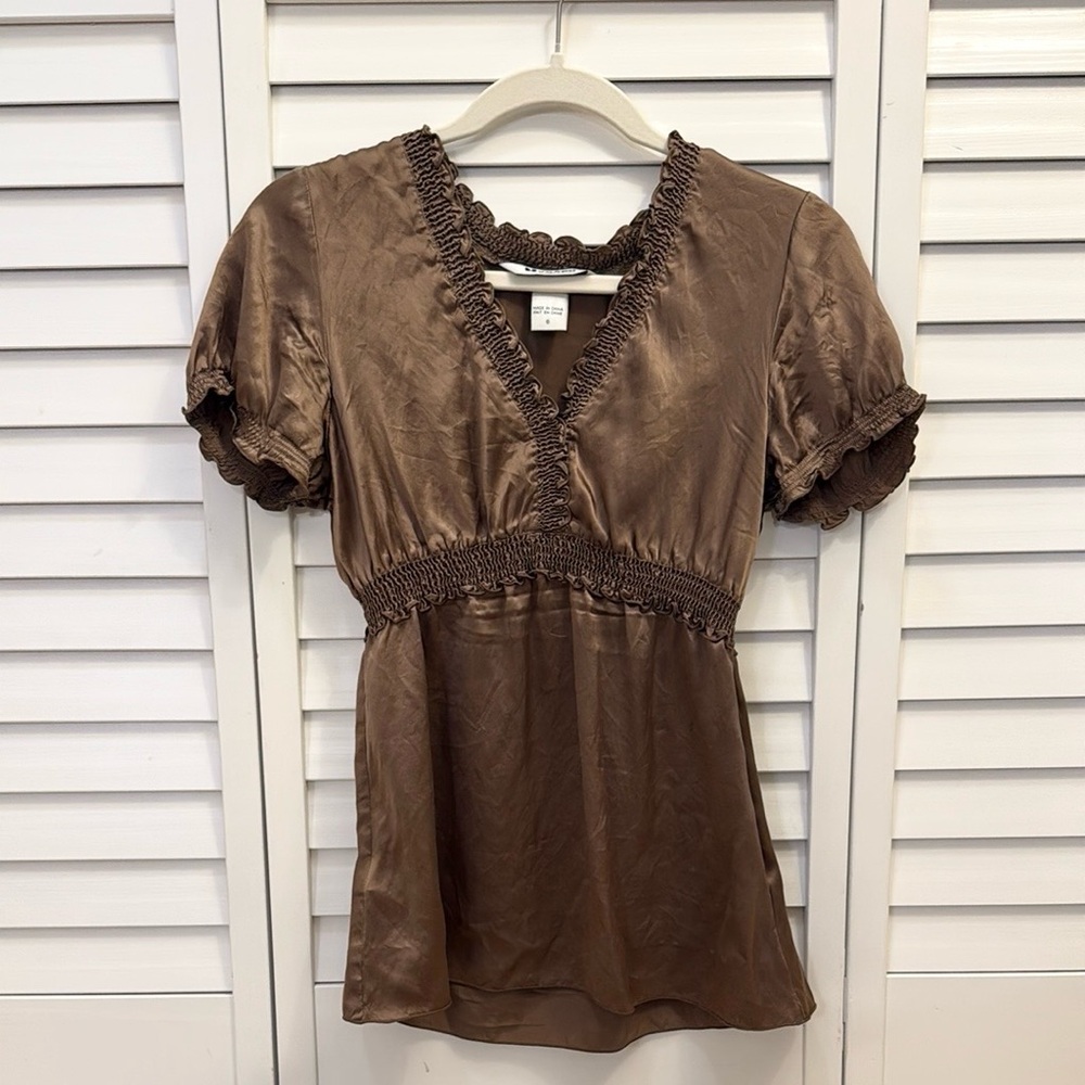 Nygard Collection | Vintage Brown Silk Ruffled Blouse